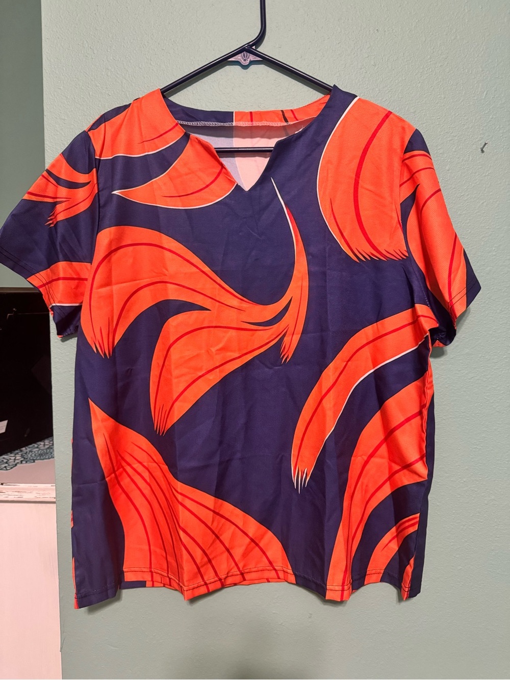 Navy Top and Pants with Bright Orange Abstract Print…never worn!